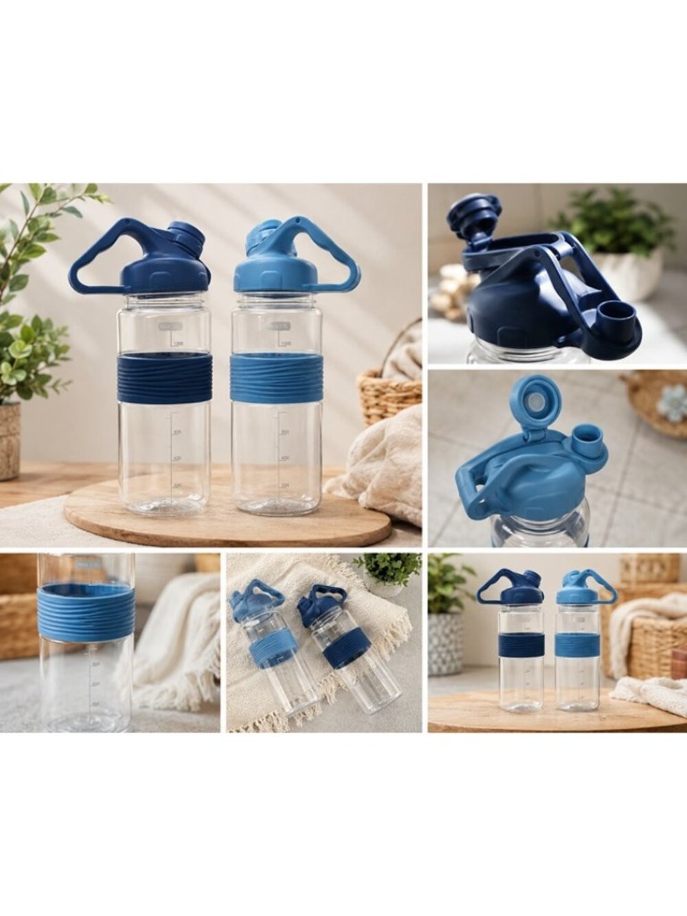 2 Pack 51 oz 1.5L Large Water Bottles w/ Sleeve Handle Flip Top Blue New